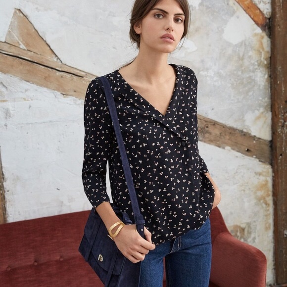 Sezane Tops - Sezane Alyssa Top Blouse in Black Daisy